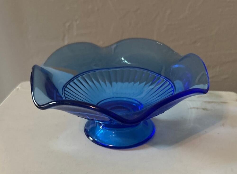 Vintage Cobalt small bowl with Scalloped Edge Rim